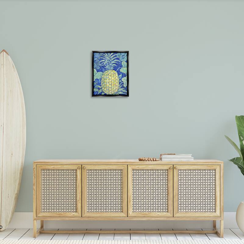 Stupell Blue Hawaii Pineapple Framed Floater Canvas Wall Art Design By Paul Brent
