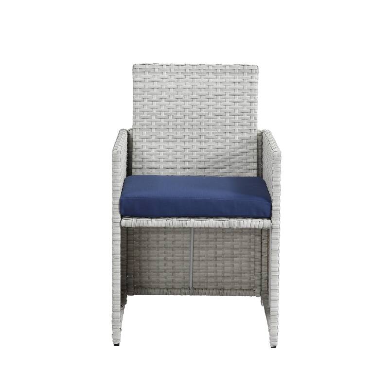 Paitalyi 9PCs Blue Fabric & Wicker Bistro Set