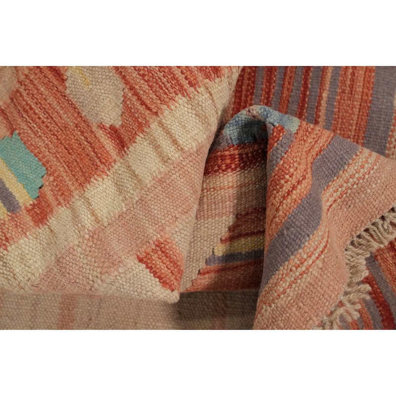 Hand Woven Oriental 100% Wool Carpet Southwestern Tribal Beige & Ivories Kilim Area Rug - 8' 3'' X 4' 11''