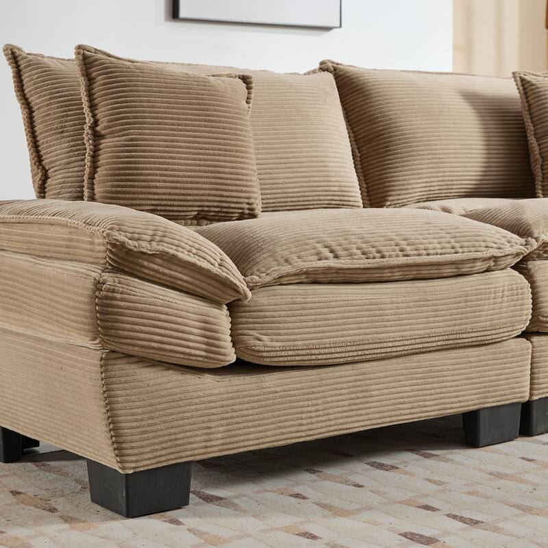 Corduroy Loveseat Couch with 2 Pillows, High-Density Foam Deep Seat Sofa, Upholstered Sofa with Double Layer Cushion
