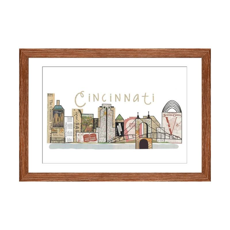 iCanvas "Cincinnati Horizontal Skyline" by Paper Cutz - Walnut - 16x24x1