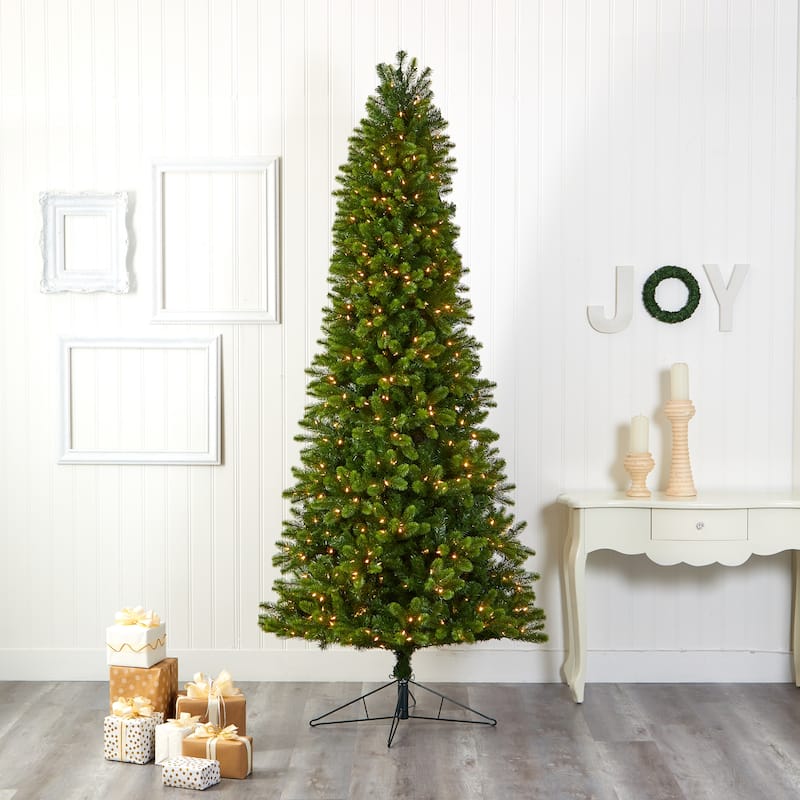 9' Pre-Lit Multifunction Slim Virginia Spruce Artificial Christmas Tree, Clear LED Lights - 9 Foot