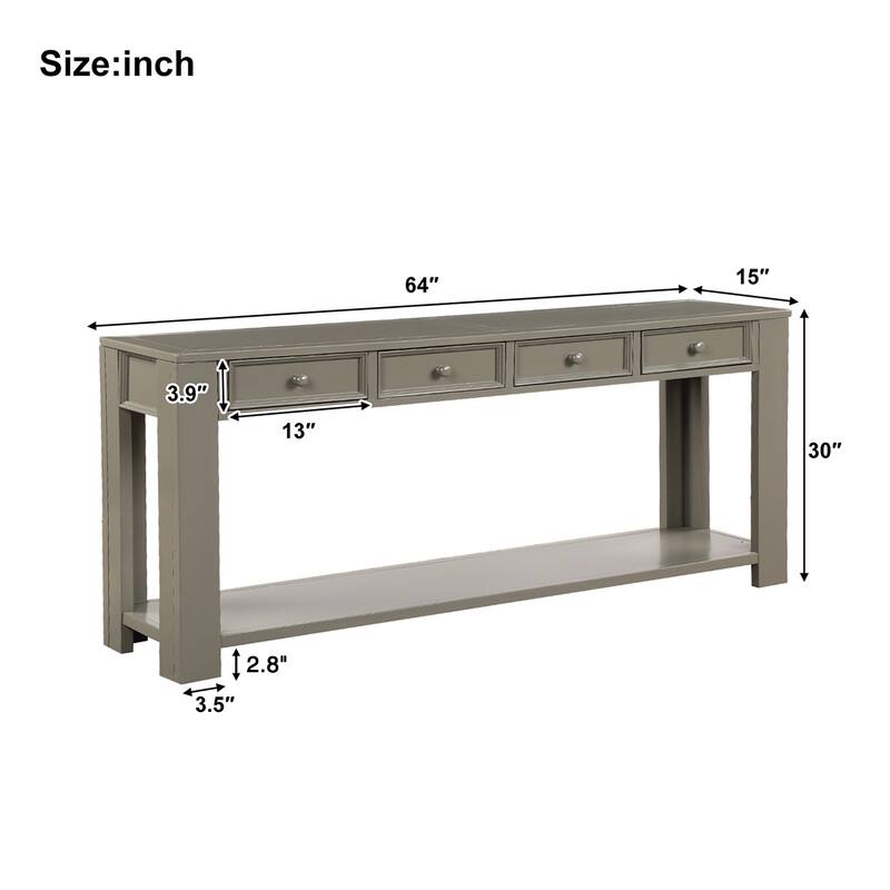 Console Tables, Narrow Sofa Table W/4 Drawers, Bottom Shelf, Solid Wood Frame And Legs Farmhouse Entryway Table Cabinet