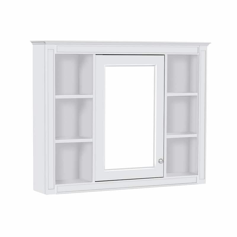 Modern Wall-Mounted Bathroom Storage Cabinet with Mirror - Includes 6 Open Shelves
