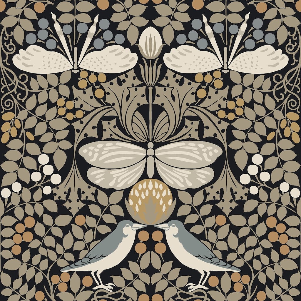 Ronald Redding Butterfly Garden Black Metallic Wallpaper