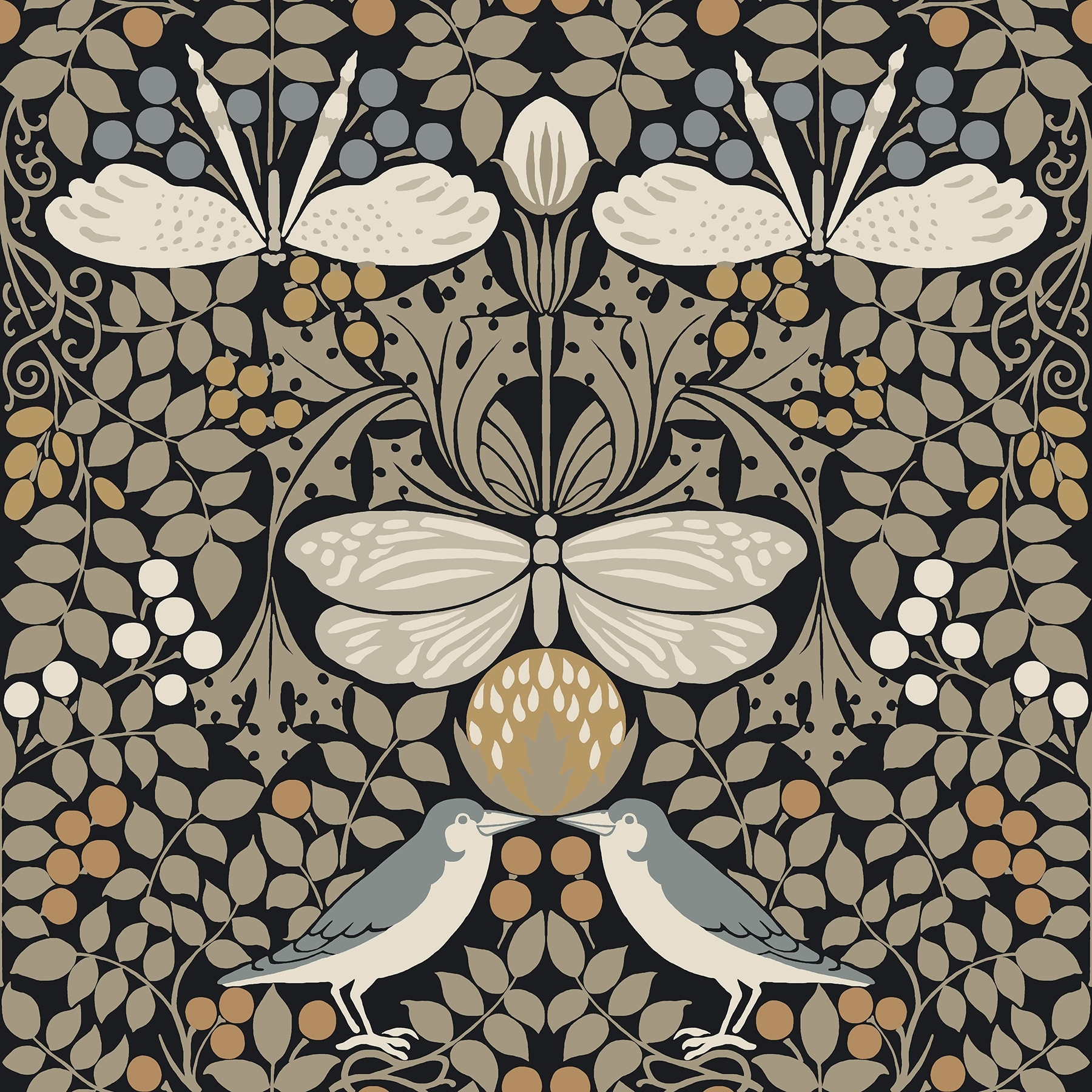 Ronald Redding Butterfly Garden Black Metallic Wallpaper