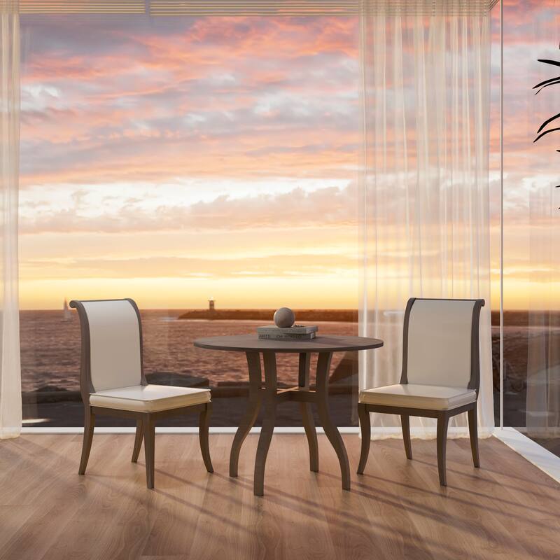 Dining Table Set with Round Table & 2 Chairs, Wood Kitchen Set with Inlaid Tabletop & Elegant Curved Legs
