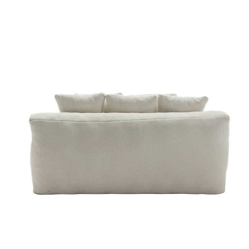 2-seater Lazy Sofa Bed with 5 Back Pillows, White Chenille for Living Room