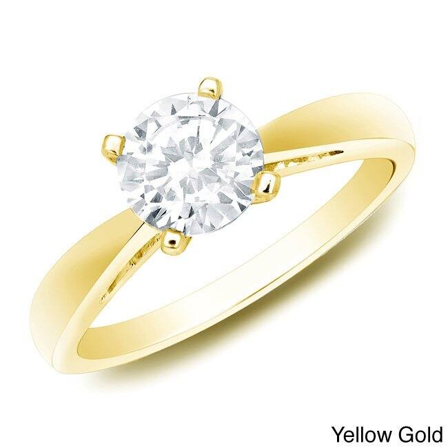 Auriya 14k Gold 1ctw Round Solitaire Diamond Engagement Ring Certified - Yellow - 10