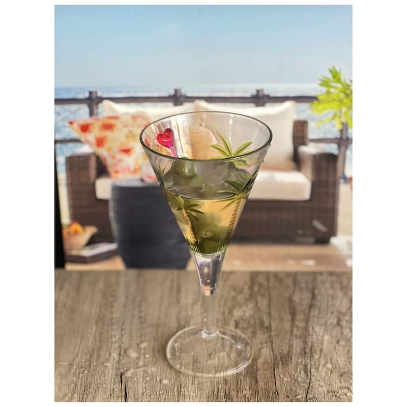 Palm Tree V Shaped Plastic Wine Glasses Set of 4 (14oz)