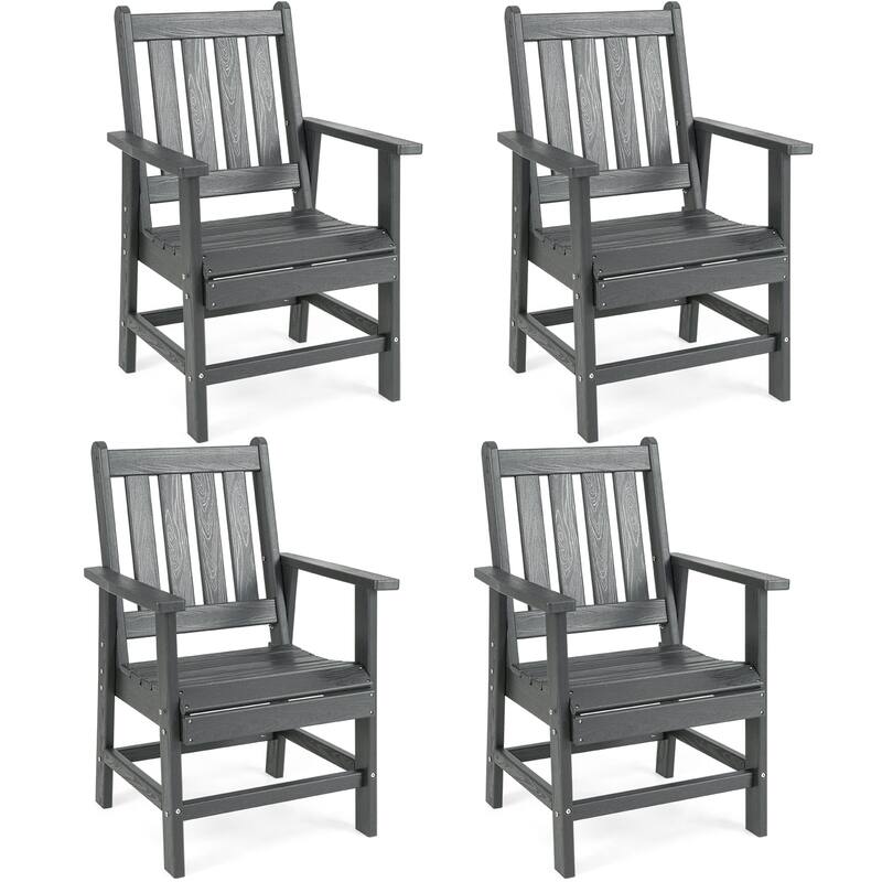 Gymax Patio Dining Chairs Set of 4 w/Wide Armrests Curved Seat Wood - Grey