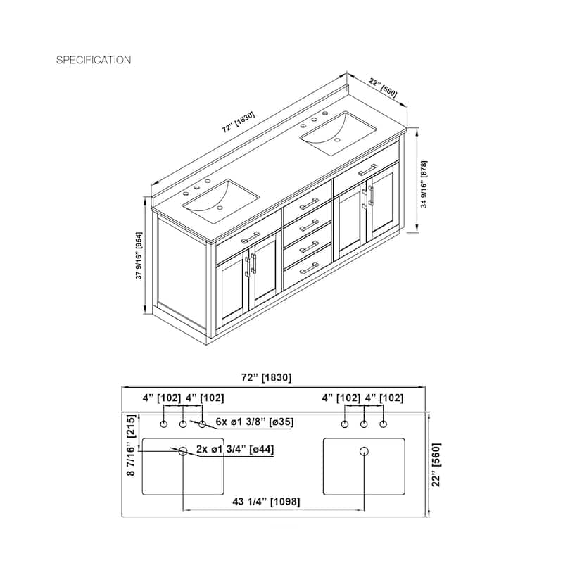 OVE Bailey Bathroom Vanity with Power Bar