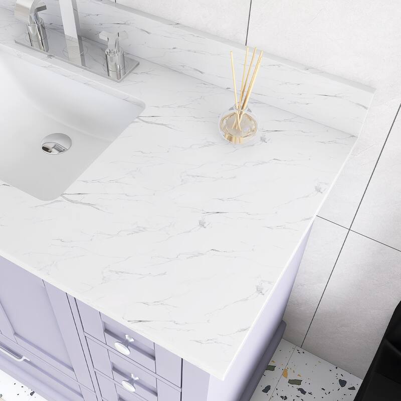 48 inch Plywood Single Sink Freestanding Bath Vanity with White Marble Top - 48" x 22"