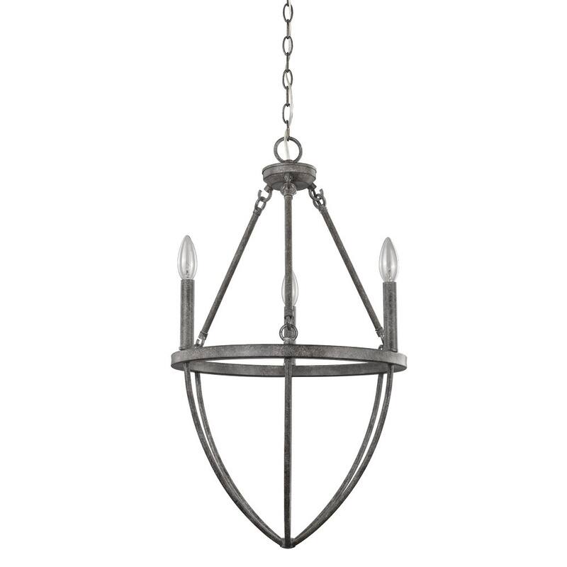 HomeRoots Ash Gray Candle Style Three Light Metal Dimmable Chandelier - 15.25' X '27' X '15.25