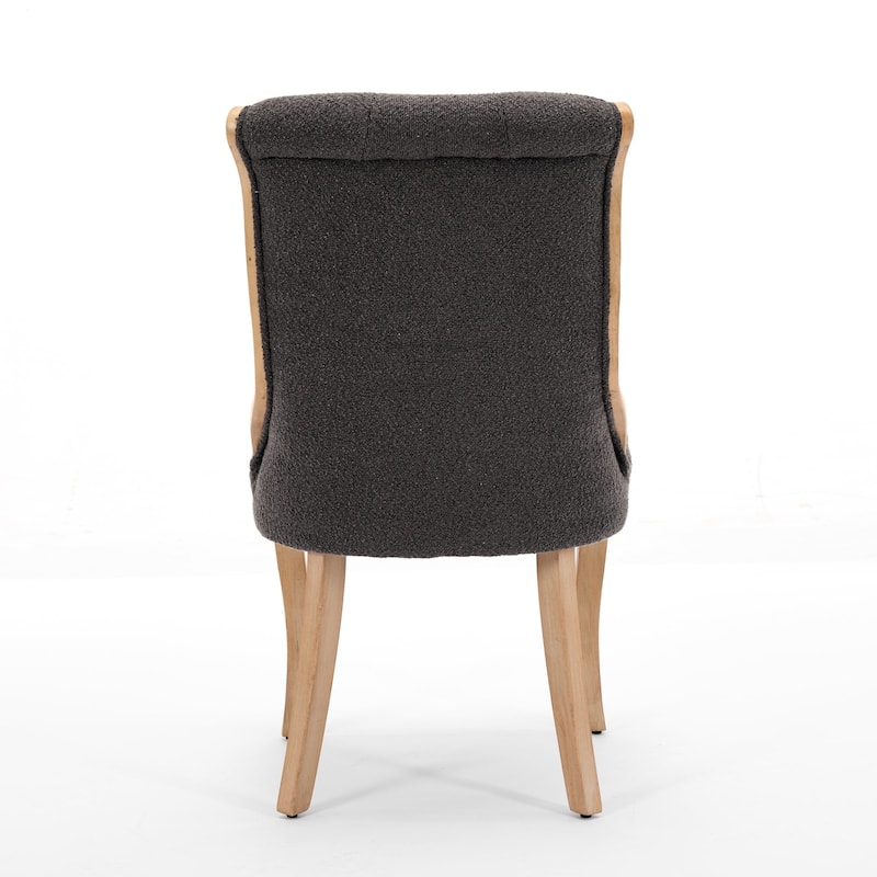 Mid-Century Style Snow Velvet Dining Chairs w/ Curved Wood Trim & Sculpted Legs Seating - Beige Set of 2