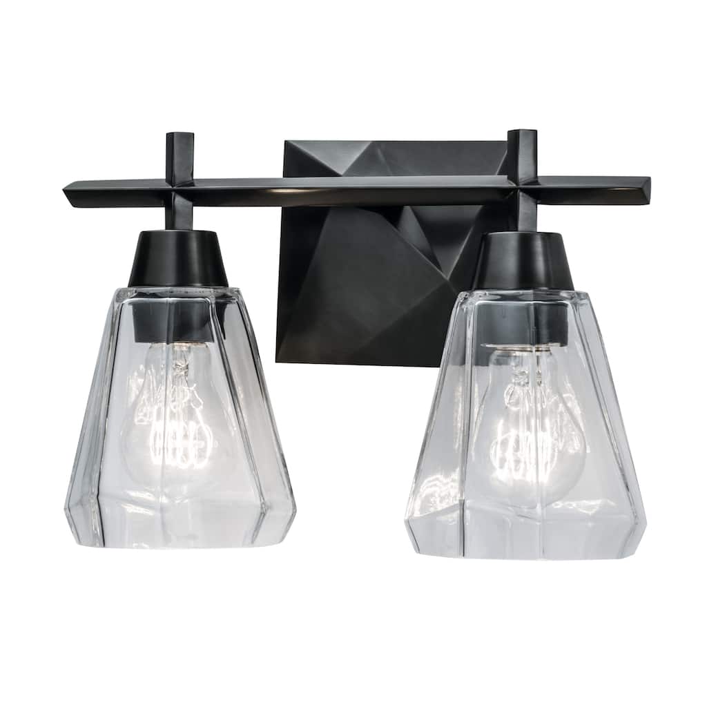 2-Light Vanity Light with Clear Geometric Glass Shade - 12.5"