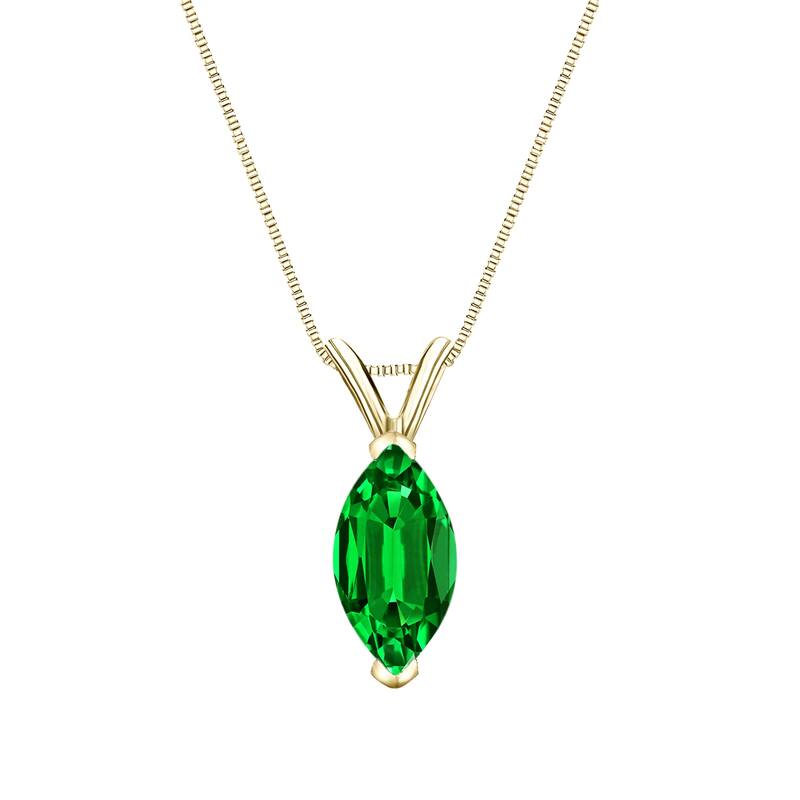 Auriya 14K Gold Lab Grown Gemstone Green Emerald Pendant Marquise 0.20 to 1.00 ct. tw. V-End Prong - 0.30ct. tgw. - Yellow
