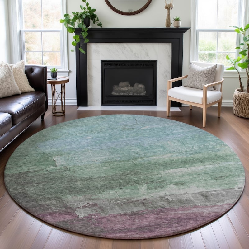 Premium Washable Super Soft Modern Brushstrokes Mayfield Rug - Aloe - 8' x 8'