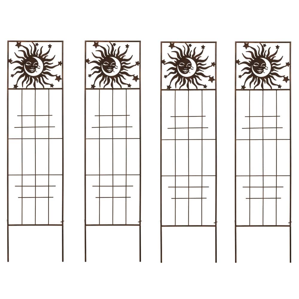 4 Pack Outdoor Metal Panel Garden Trellises for Climbing Plants with Stakes By Glitzhome