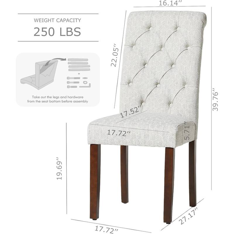 Tufted Parsons Upholstered Dining Side Chairs with Solid Wood Legs and Padded Seat