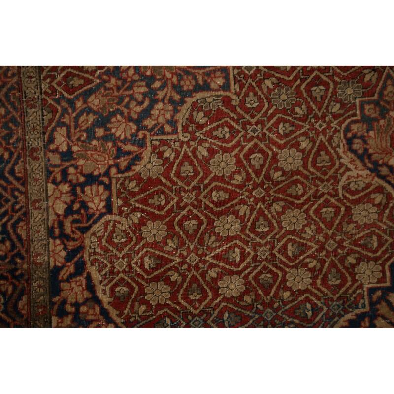 Pre-1900 Antique Kashan Mohtasham Persian Rug Handmade Wool Carpet - 4'4" x 6'5"