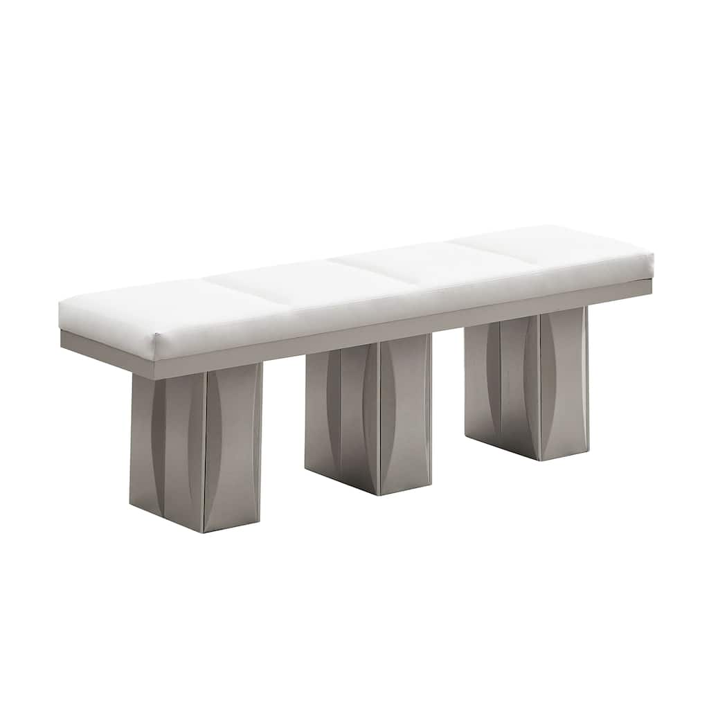 Kitchen Dining Room Vinyl Upholstered Bench, Champagne/White