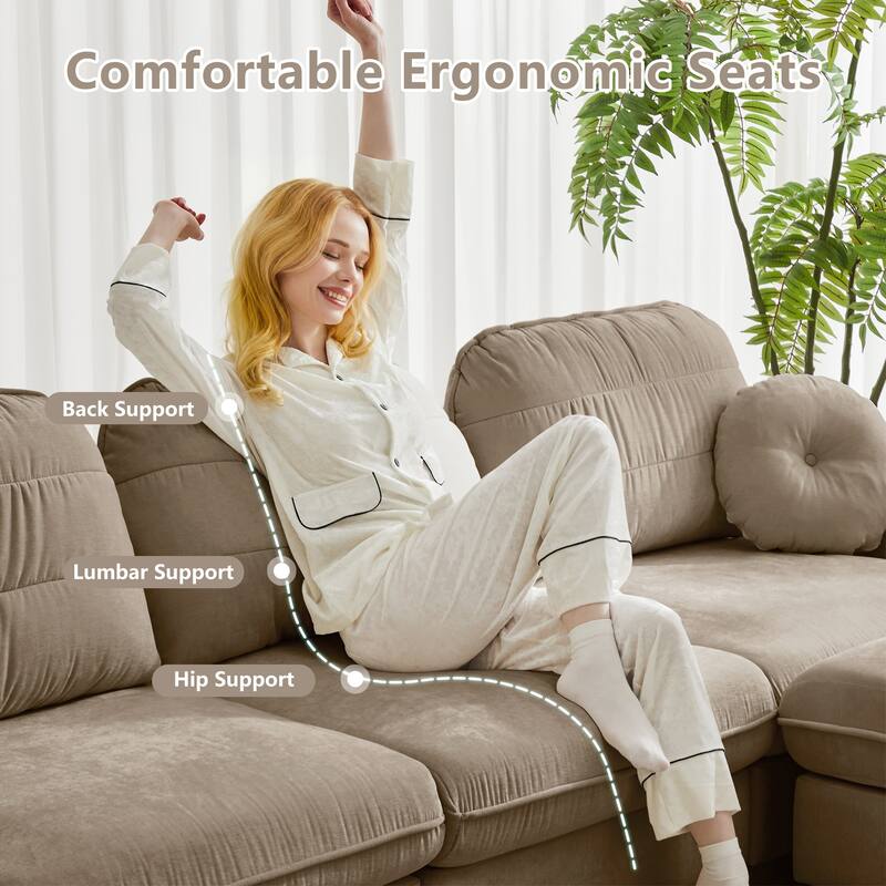 GDFStudio Alden Voss 137" Chenille Cloud 4-Seater Sofa with Quilted Back Cushions, Deep Seat
