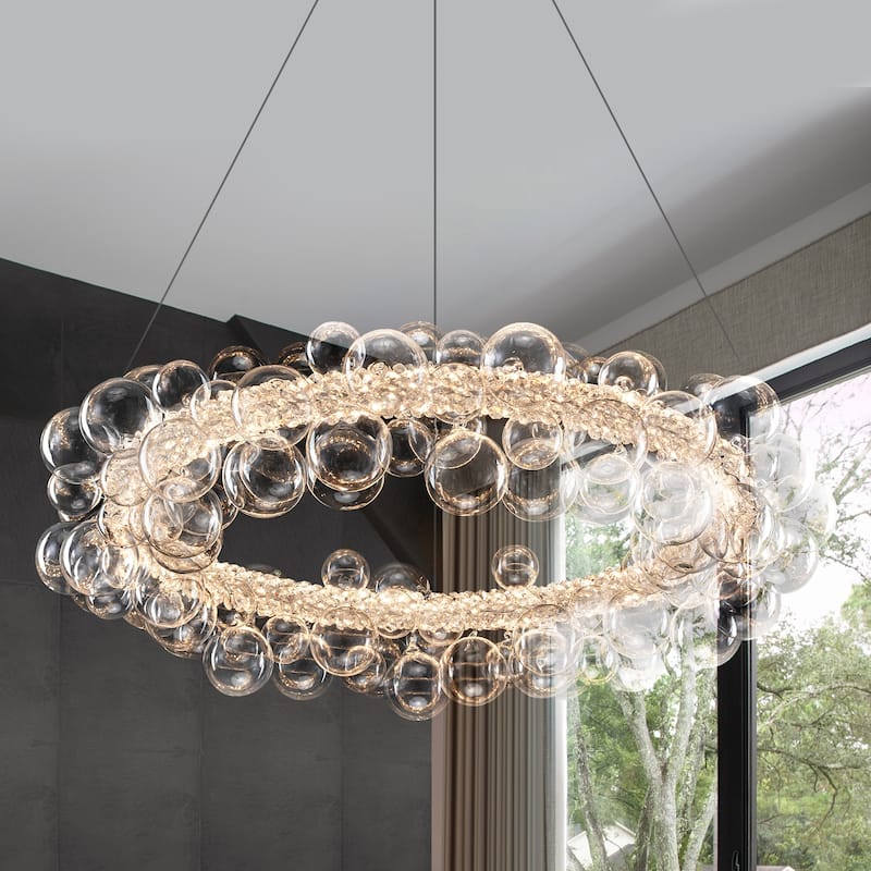 Crystal Bead LED Chandelier with Glass Globe, Adjustable - Dia.29.53-in