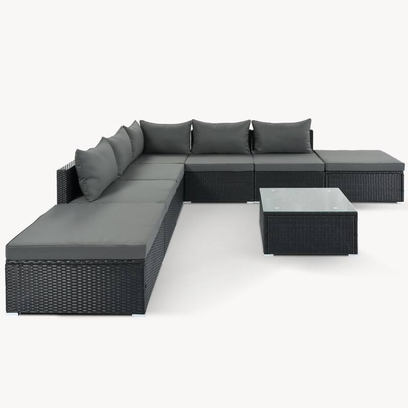 8-Piece Outdoor Wicker Sectional Sofa Set with Coffee Table, Cushions