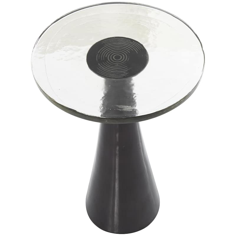 Aluminum Metal Geometric Cone Accent Table with Textured Glass Tabletop - Black or Gold - Roche River Decor