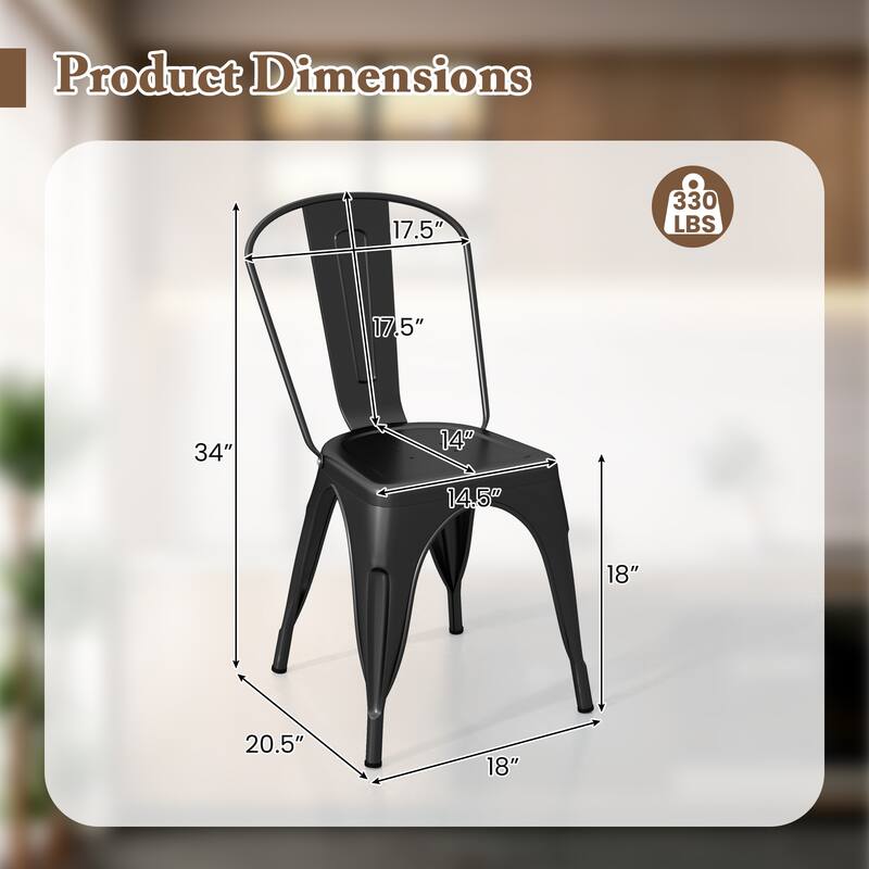 Gymax Metal Dining Chairs Set of 4 w/ Removable Backrest for Dining
