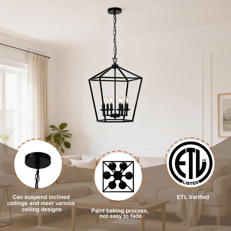 6 - Matte Black/ Gold Light Pendant - 16"x16"x24"