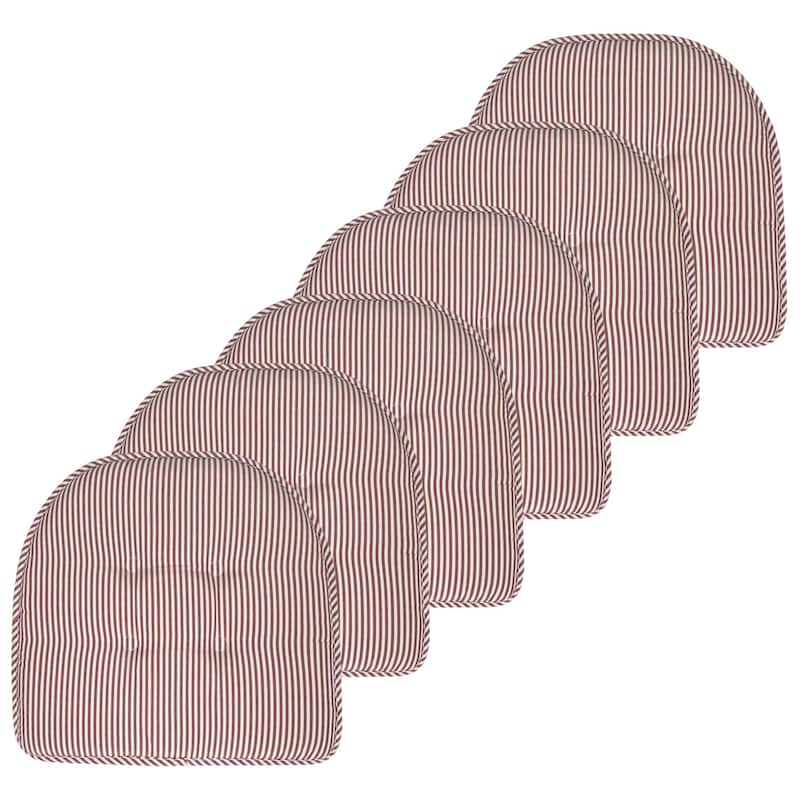 Pinstripe U-shaped Memory Foam Chair Pad - Burgundy - Set of 6