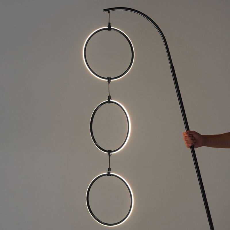 Brightech Nova 74 in. Industrial 3 Ring Light LED Super Bright Floor Lamp with 3-Way Dimmer