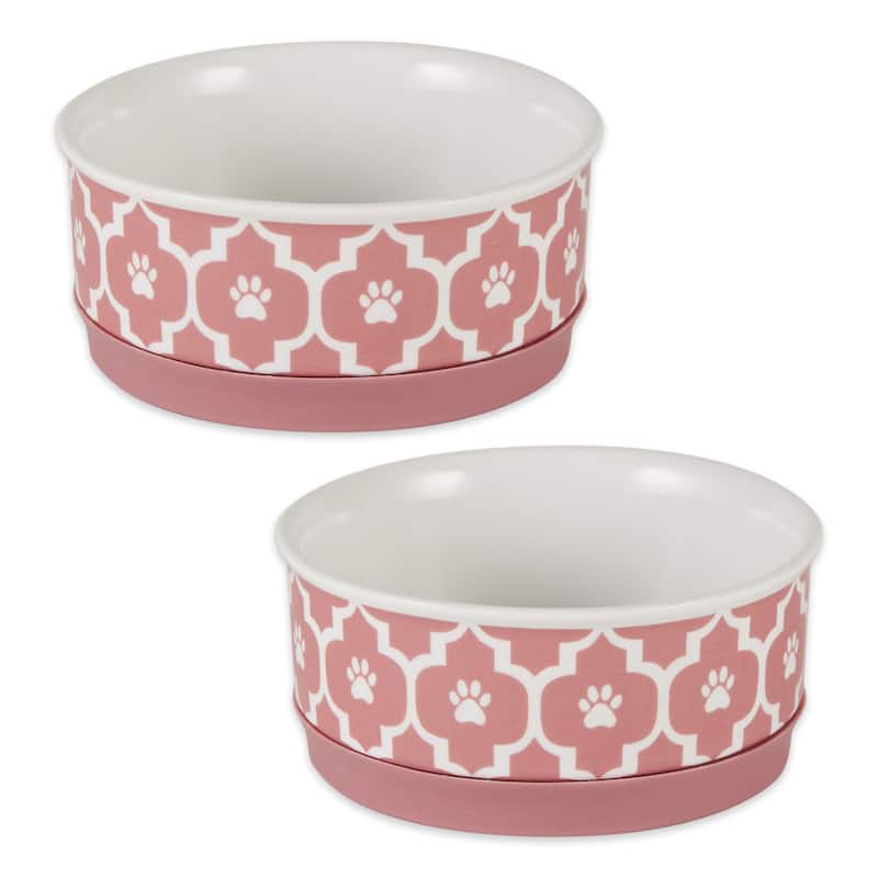 Bone Dry Lattice Pet Bowl (Set of 2) - Rose - Small Set, 4.25x2"