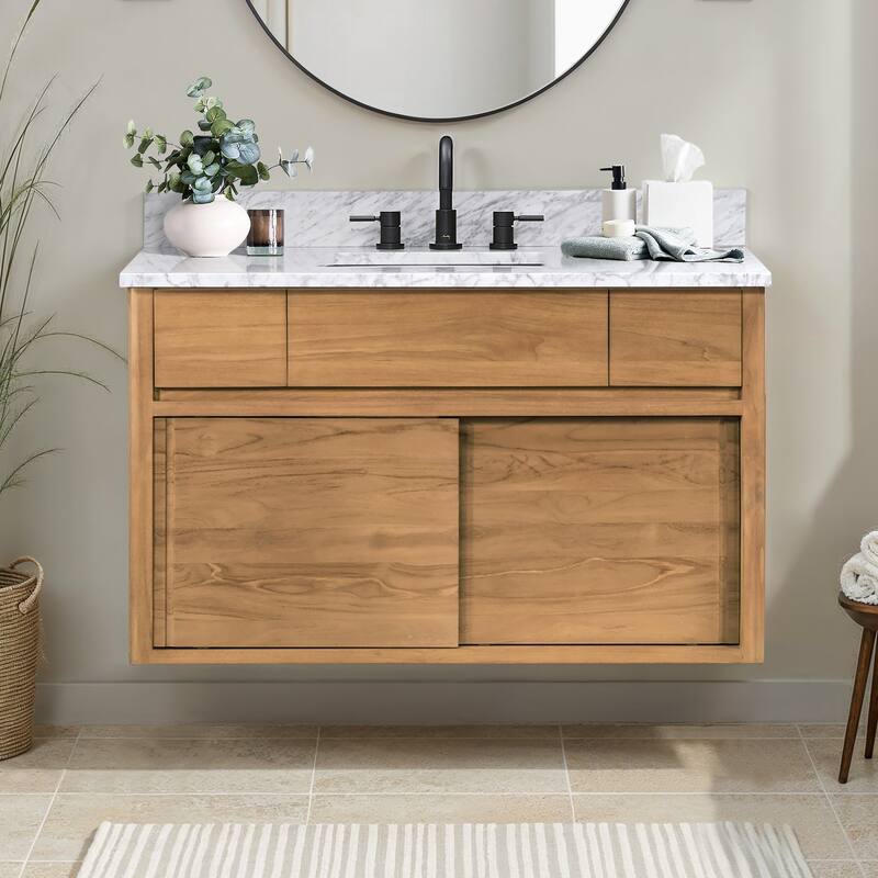 Avanity Carina Bathroom Vanity in Coffee Teak with Carrara White Marble Top - 43" Single Sink