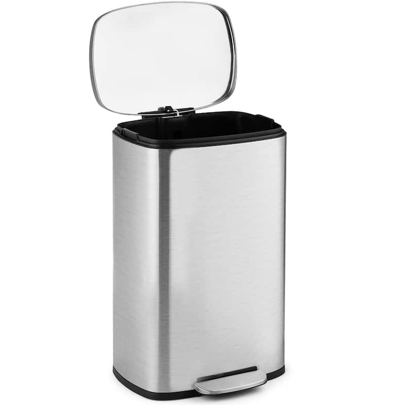 13.2 Gallon Stainless Steel Trash Garbage Can Airtight Soft Close Bin - Silver