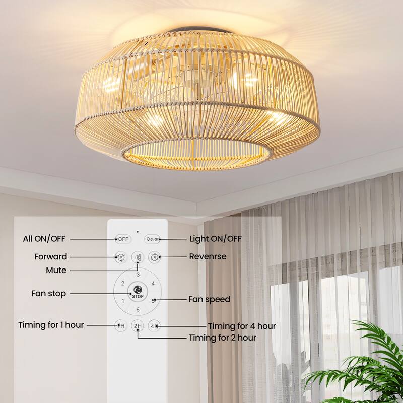 20 Inch Boho Ceiling Fans with Light Flush Mount - 4-Light