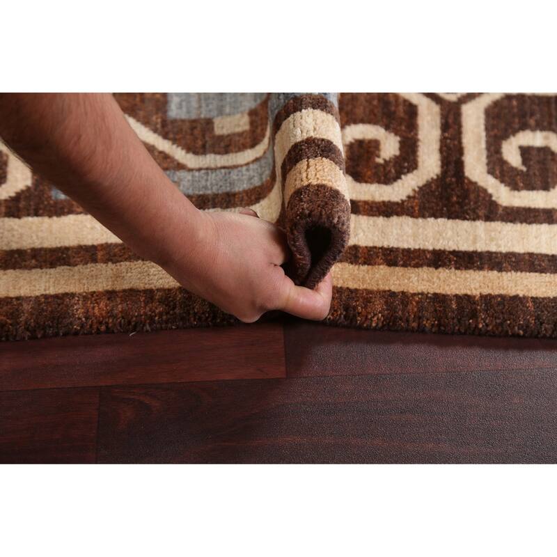 Brown Geometric Gabbeh Persian Wool Area Rug Handmade Office Carpet - 6'0" x 9'7"