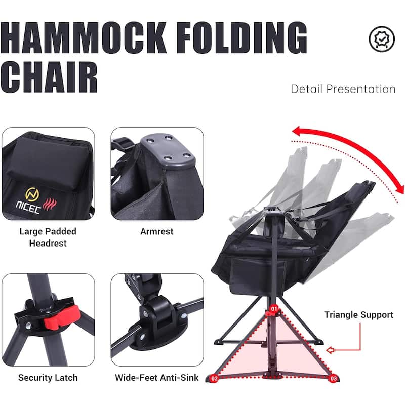 Heated Hammock Camping Chair, Swing Chair, Folding Rocking Chair High Back with Stand, 10000mAh Power Bank Included