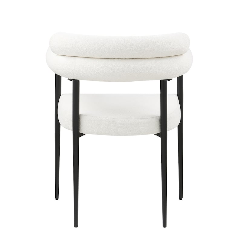 Round Boucle Backrest Sherpa Dining Chair with Metal Legs (Set of 2)