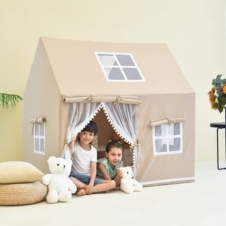 Natural Canvas Kids Large Playhouse with Windows for Indoor & Outdoor ...