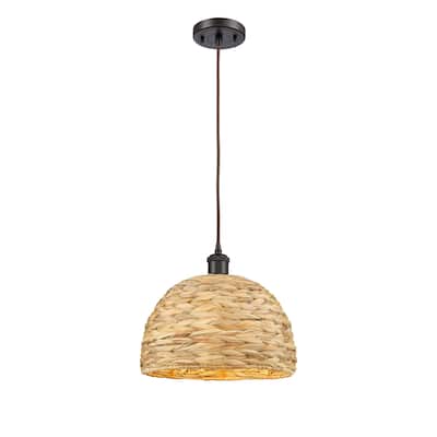 Innovations Lighting Woven Rattan - 1 Light 12" Cord Hung Pendant