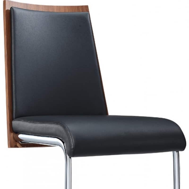 Black Faux Leather Dining Parsons Chairs with Silver Metal Legs Set of 2 - 22” L x 17” W x 34” H