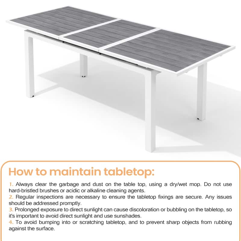 VredHom Outdoor Aluminum Dining Table 6-Person Patio Expandable Table - 83.1" / 63.2" (L) x 33.66" W x 30.51" H