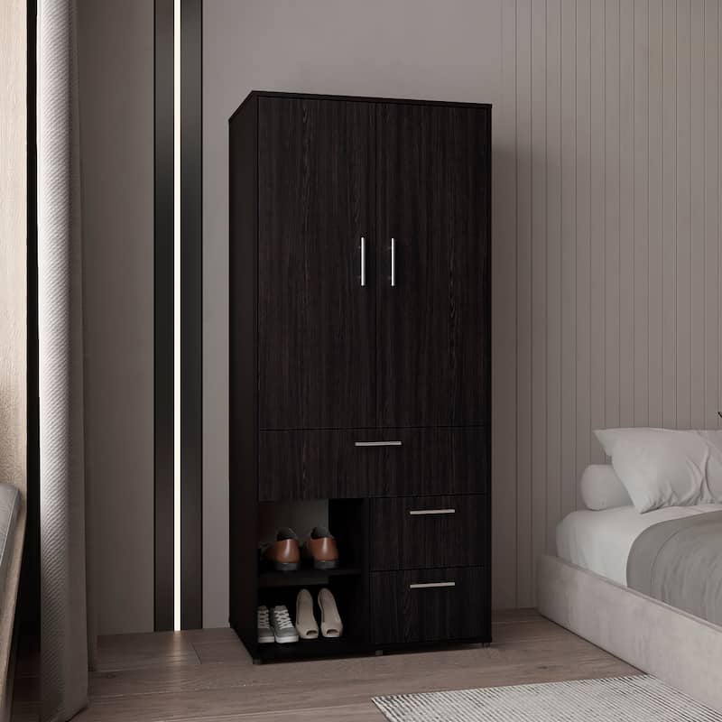 Alpine Double Door Armoire, Black - N/A - Black