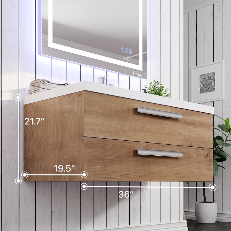 Eviva Surf 36"W Wall-Mount Bath Vanity with Acrylic Top and Integrated Sink