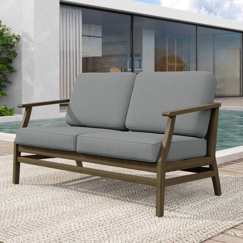 Patio Teak Wood Outdoor Loveseat Sofa with Cushions