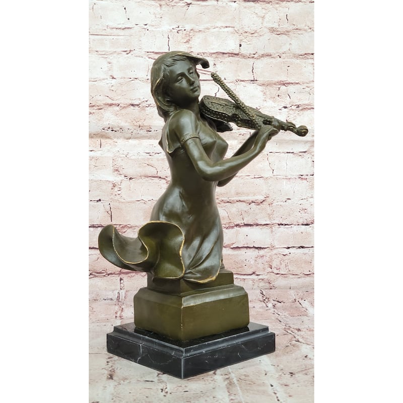 Female Violinist Bronze Sculpture - Classical Music Performer Art
