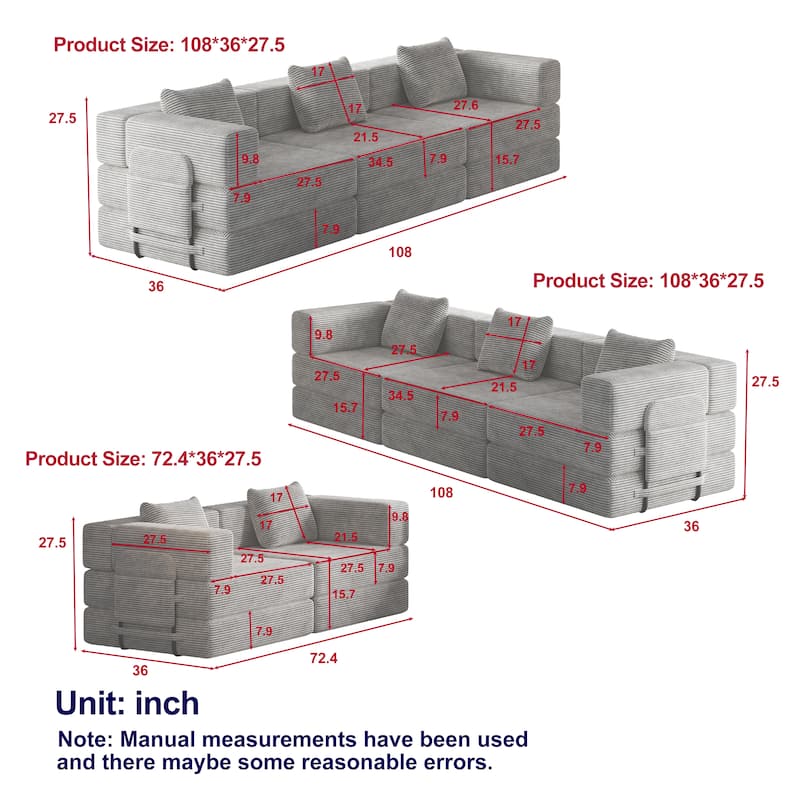 Oversized Corduroy Modular Splicing Sectional Sofa, Freely Combined